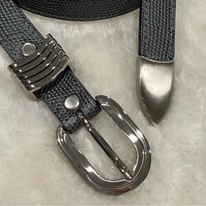 Leather & Silver Buckle Snakeskin Embossed Textured Gray Belt